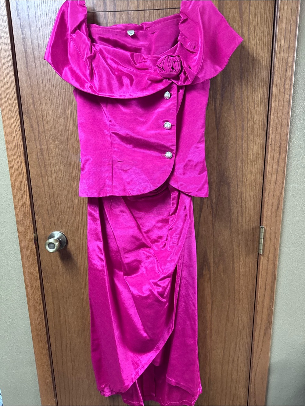 Women’s Fuchsia bridesmaid dress, two piece, slit on skirt